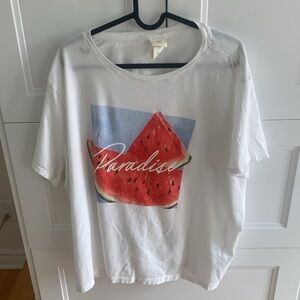 H&M White Over- Size  Paradise Watermelon T-short-sleeved  Tee-Shirt Size Large